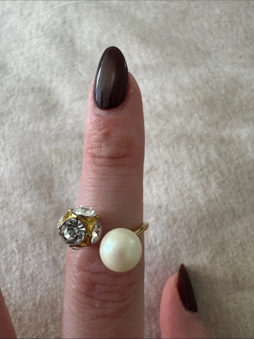 kate spade Gold Pearl and Crystal Statement Ring - White Pearl, Clear Crystal